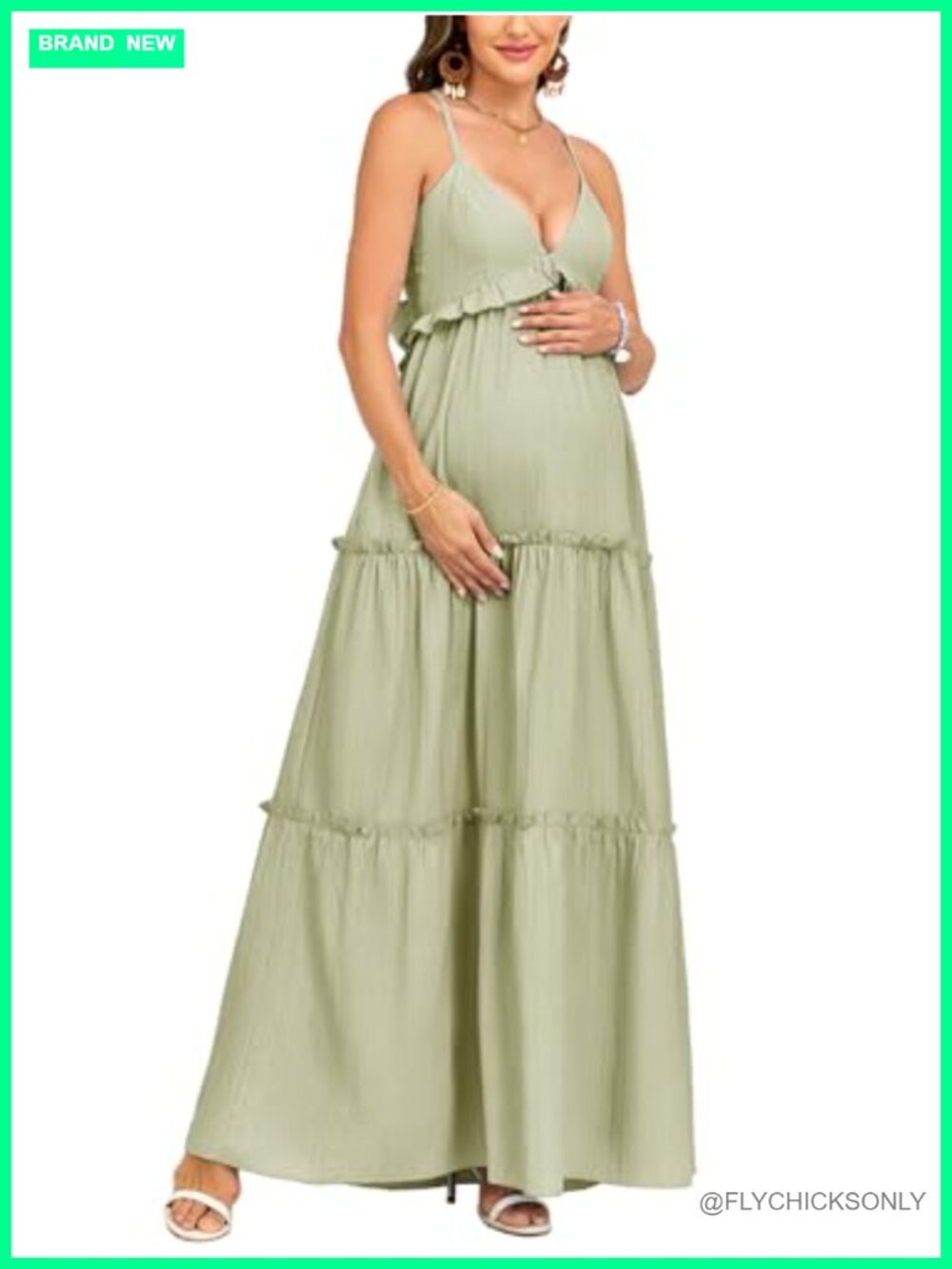 Maternity Summer Maxi Dress V Neck Bow Tie Flowy Pregnancy Baby Shower Beach